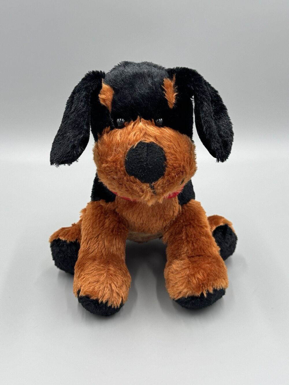 Classic Toy Co Puppy Dog Black Brown Plush 8” Stuffed Animal Red Collar